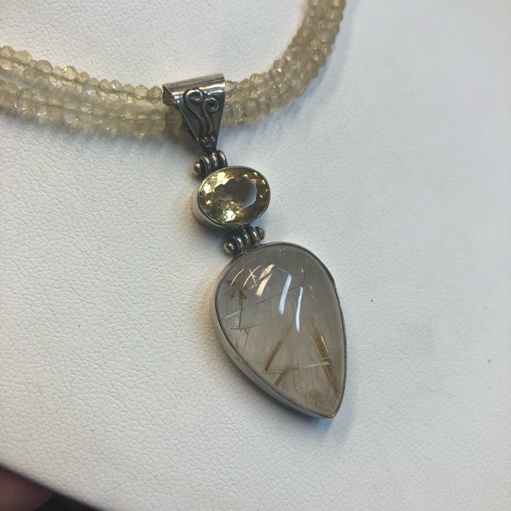 Stunning Rutilated Quartz and citrine pendant